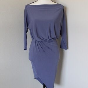 Purple Boat Neck Ruched Faux Wrap Bodycon Dress
